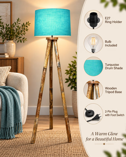 Wood Tripod Floor Lamp, Mid Century Standing Lamp, E27 Lamp Base, With shade Modern Design Floor Reading Lamp for Living Room Bedroom, Study Room and Office