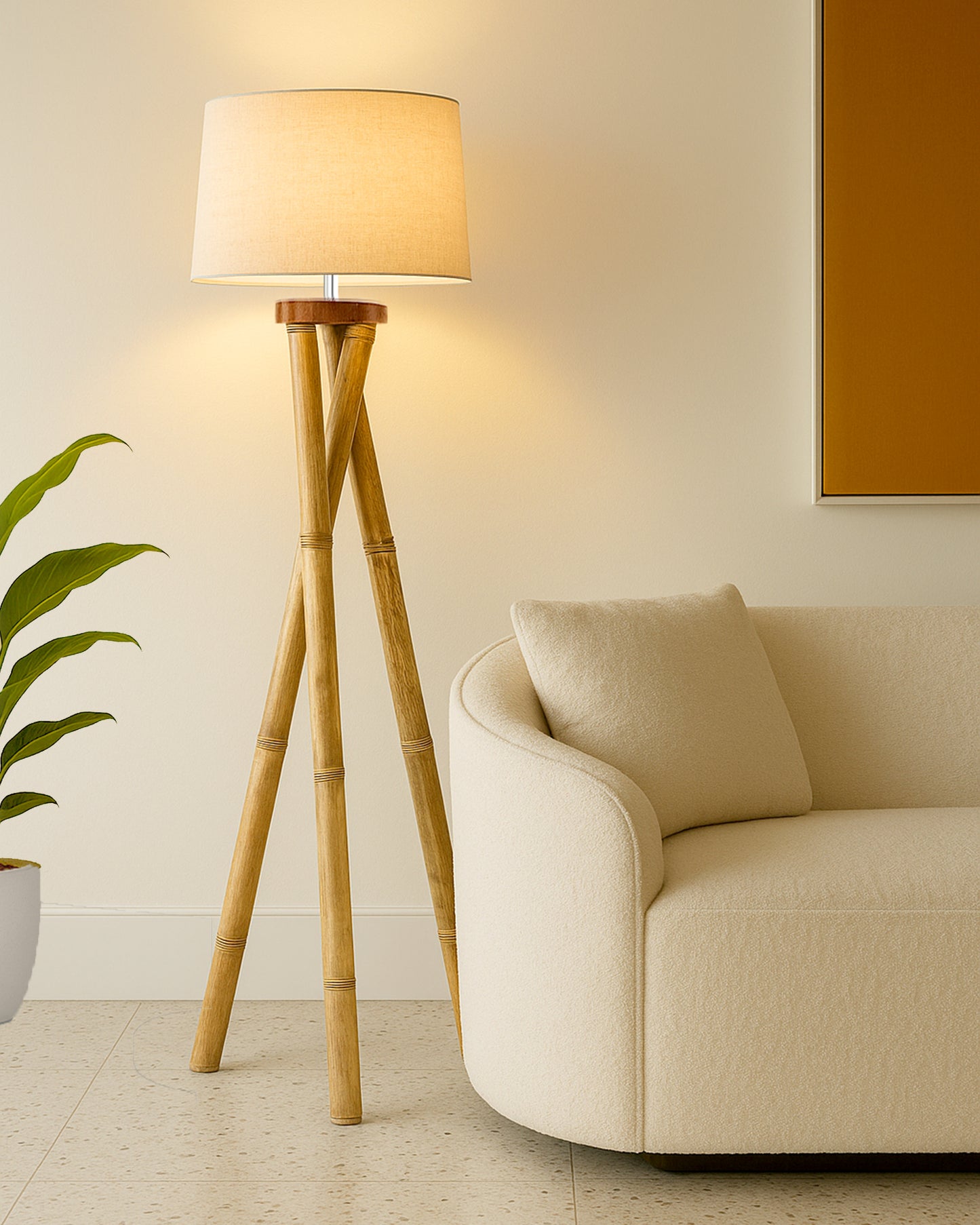 Cross-leg Wood Tripod Floor Lamp, Mid Century Standing Lamp, E27 Lamp Base, With Shade Modern Design Floor Reading Lamp for Living Room Bedroom, Study Room and Office