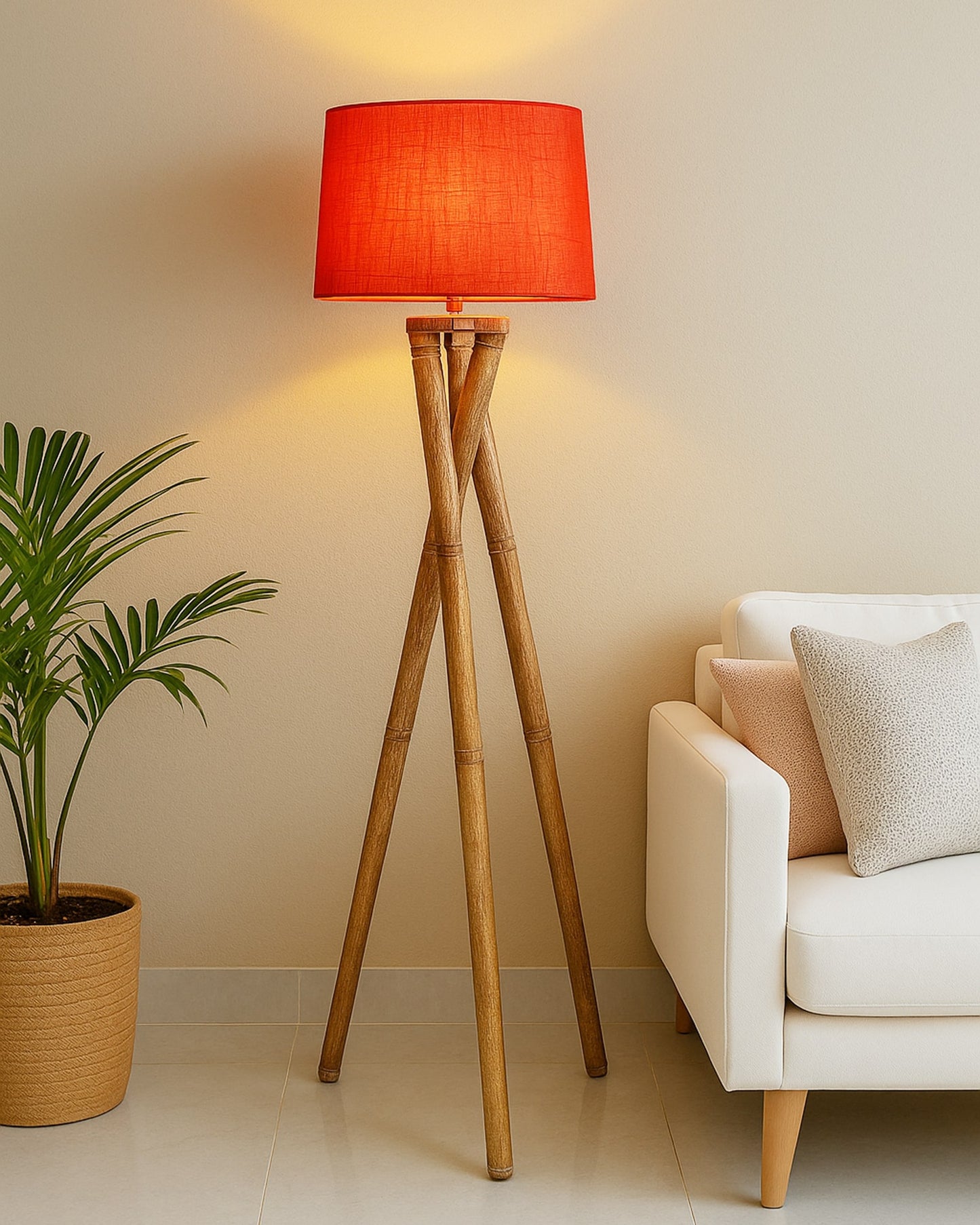 Cross-leg Wood Tripod Floor Lamp, Mid Century Standing Lamp, E27 Lamp Base, With Shade Modern Design Floor Reading Lamp for Living Room Bedroom, Study Room and Office