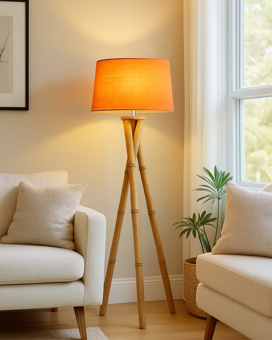 Cross-leg Wood Tripod Floor Lamp, Mid Century Standing Lamp, E27 Lamp Base, With Shade Modern Design Floor Reading Lamp for Living Room Bedroom, Study Room and Office
