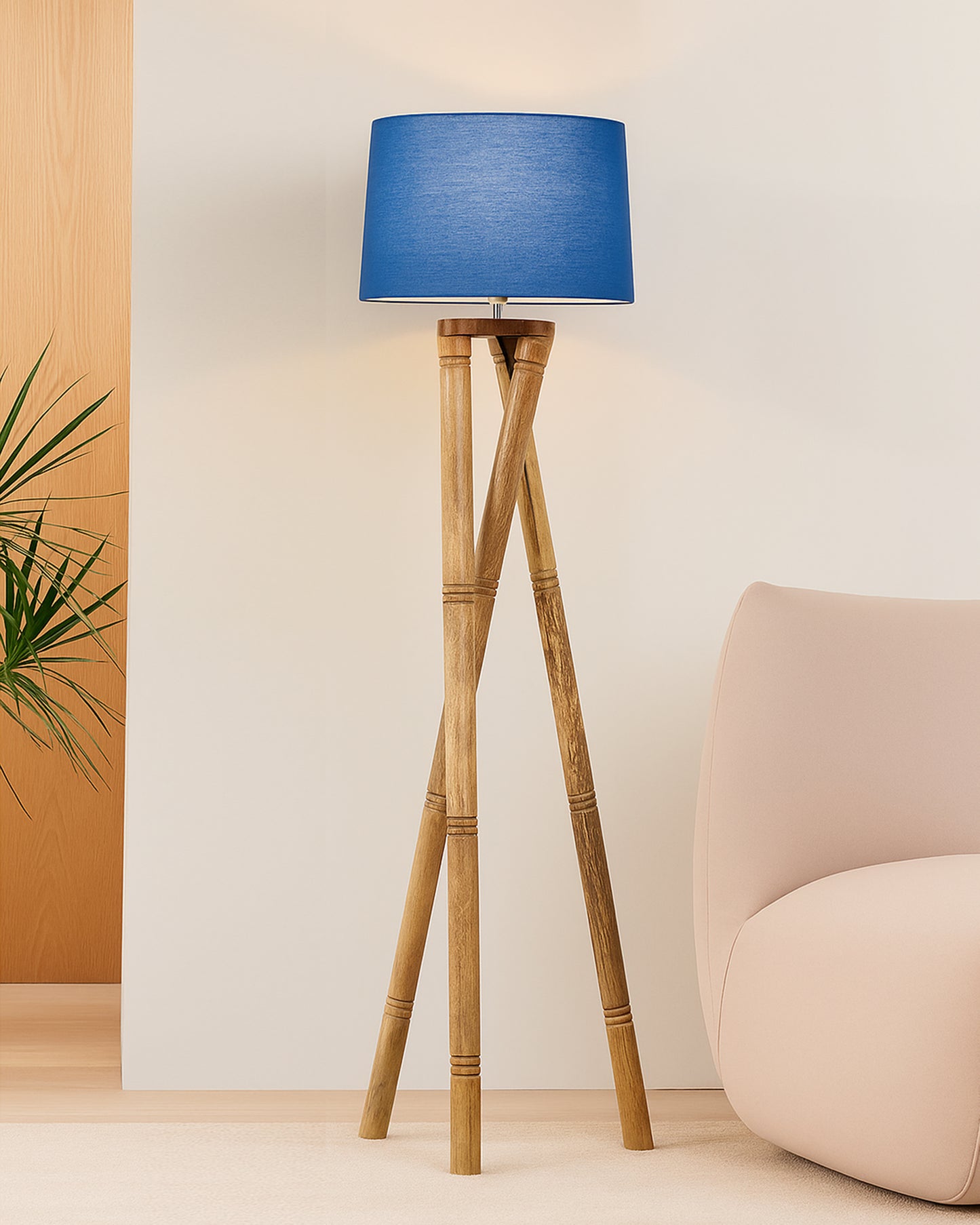 Cross-leg Wood Tripod Floor Lamp, Mid Century Standing Lamp, E27 Lamp Base, With Shade Modern Design Floor Reading Lamp for Living Room Bedroom, Study Room and Office