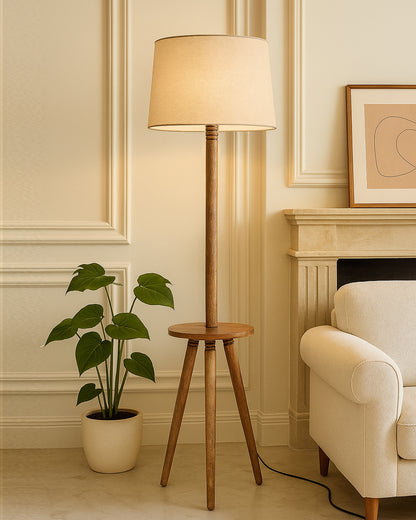 Table,Tripod Wooden Floor Lamp, Mid Century Standing Lamp, E27 Lamp Base, With Shade Modern Design Floor Reading Lamp for Living Room Bedroom, Study Room and Office