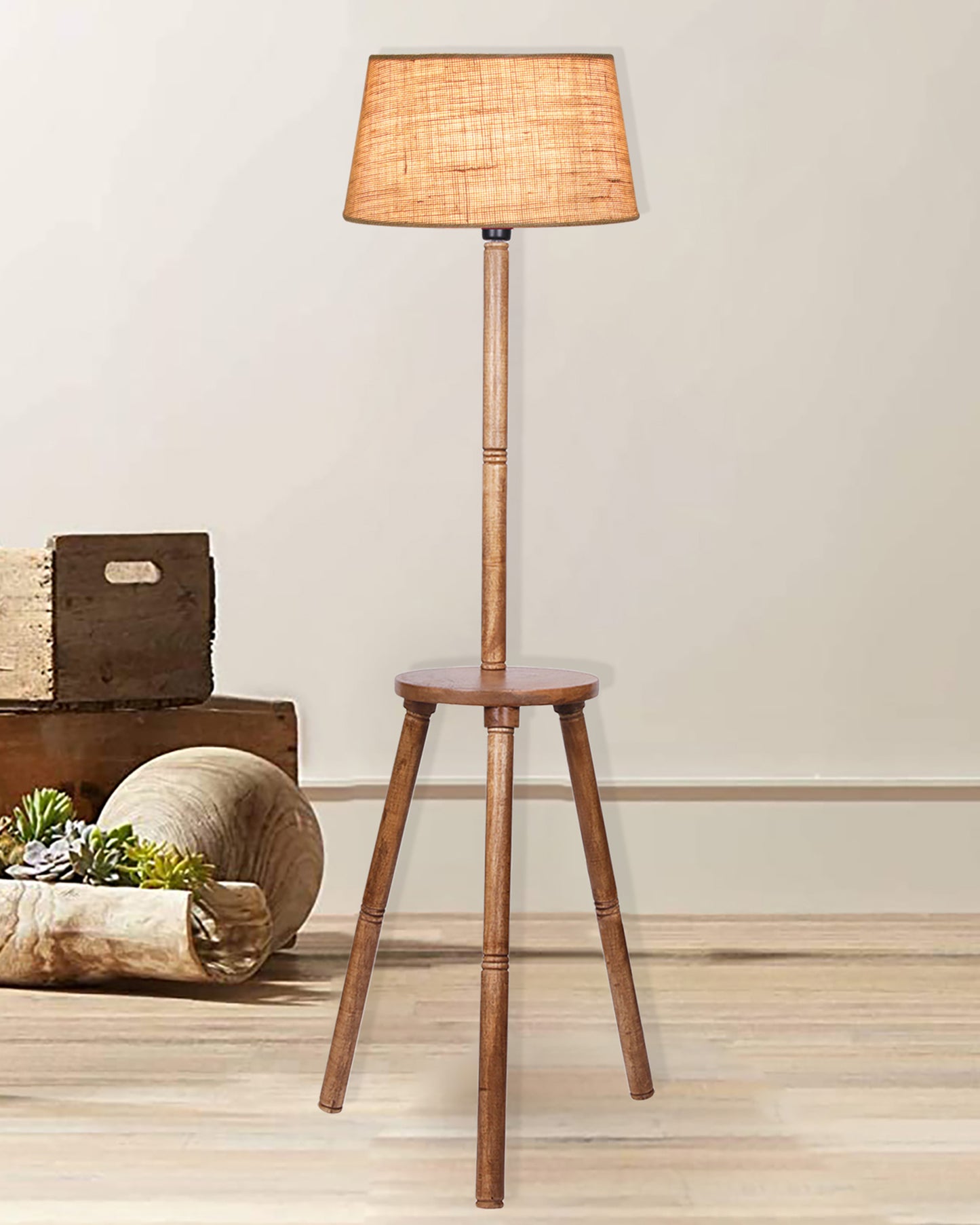Table,Tripod Wooden Floor Lamp, Mid Century Standing Lamp, E27 Lamp Base, With Shade Modern Design Floor Reading Lamp for Living Room Bedroom, Study Room and Office