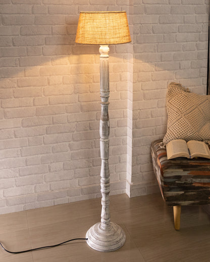 Wood Antique Candlestick Fabric Drum Shade Decor for Living Room Reading House Bedroom Home, White Athens