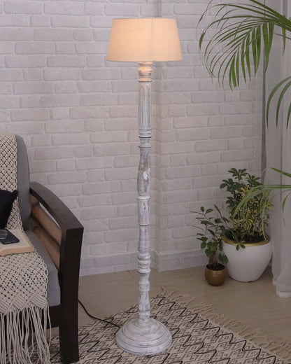 Wood Antique Candlestick Fabric Drum Shade Decor for Living Room Reading House Bedroom Home, White Athens