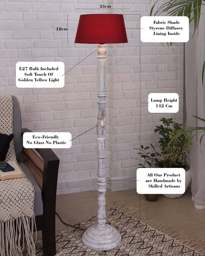 Wood Antique Candlestick Fabric Drum Shade Decor for Living Room Reading House Bedroom Home, White Athens