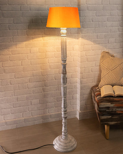 Wood Antique Candlestick Fabric Drum Shade Decor for Living Room Reading House Bedroom Home, White Athens