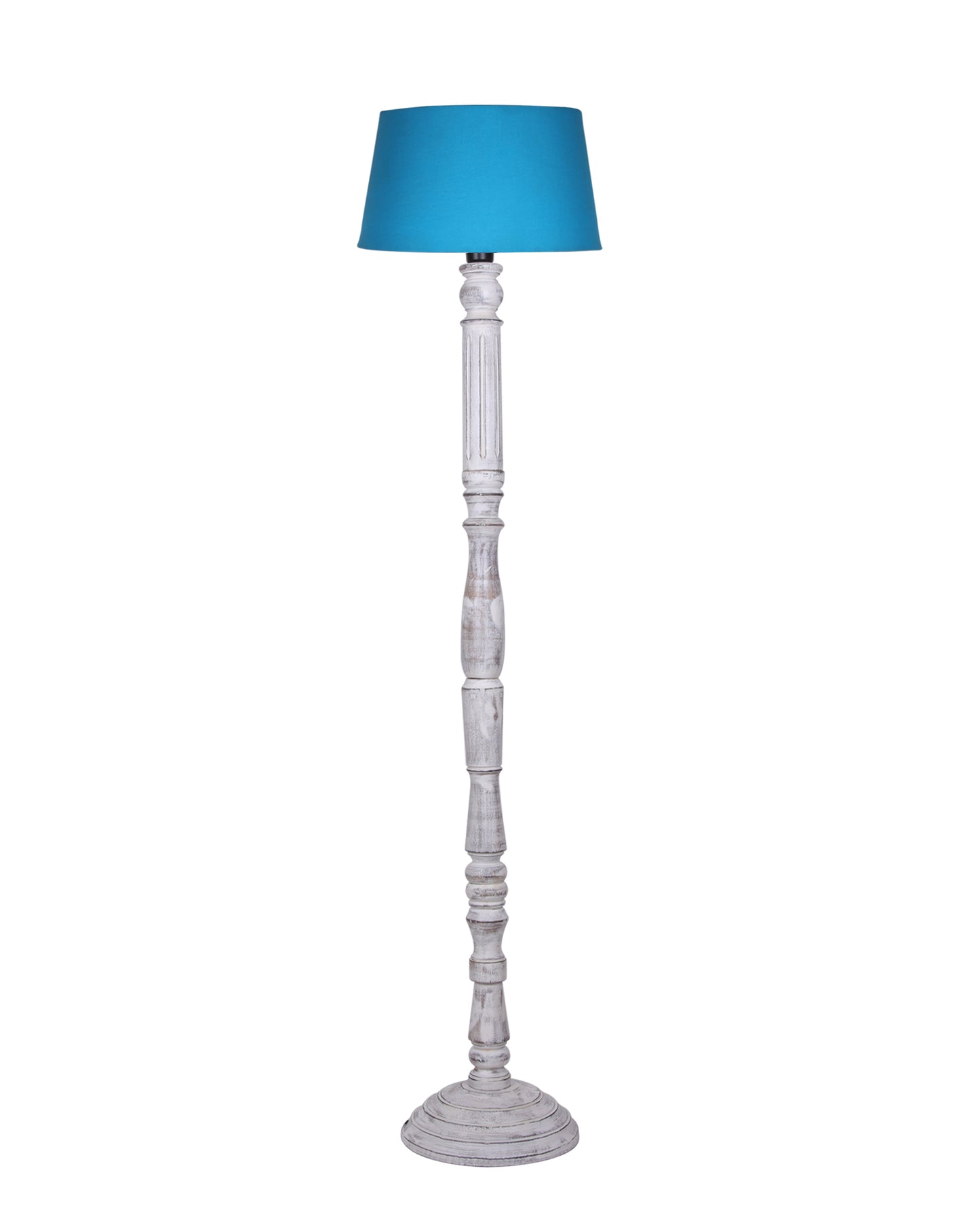 Wood Antique Candlestick Fabric Drum Shade Decor for Living Room Reading House Bedroom Home, White Athens