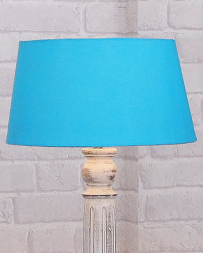 Wood Antique Candlestick Fabric Drum Shade Decor for Living Room Reading House Bedroom Home, White Athens