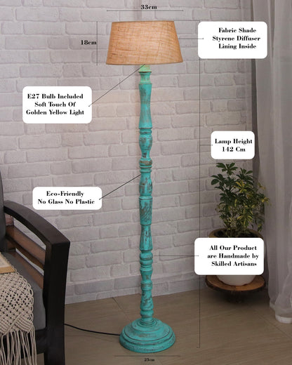 Wood Antique Candlestick Fabric Drum Shade Decor for Living Room Reading House Bedroom Home, Green Glendora