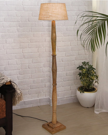 Wood Antique Candlestick Fabric Drum Shade Decor for Living Room Reading House Bedroom Home, Natural Diamond