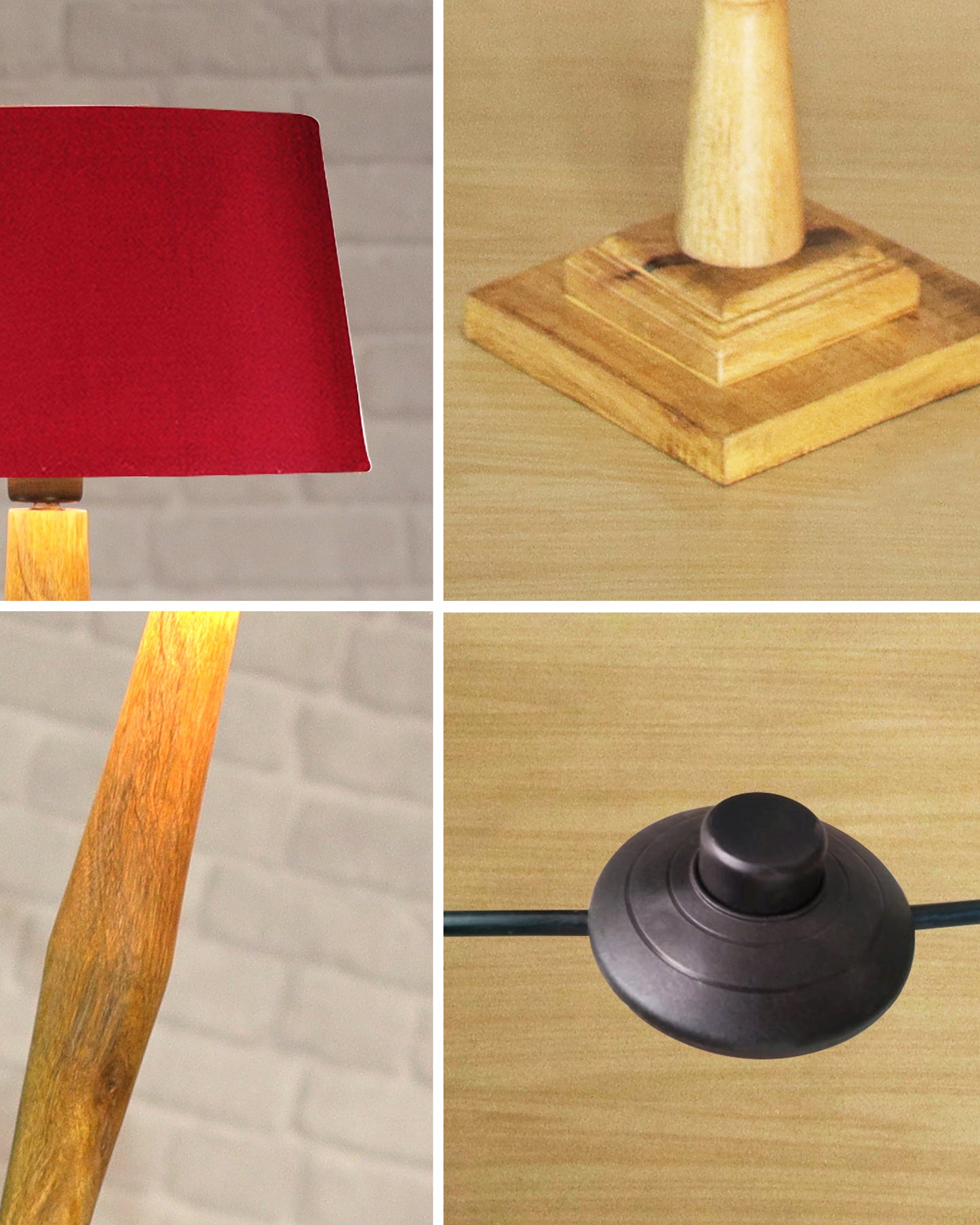 Wood Antique Candlestick Fabric Drum Shade Decor for Living Room Reading House Bedroom Home, Natural Diamond
