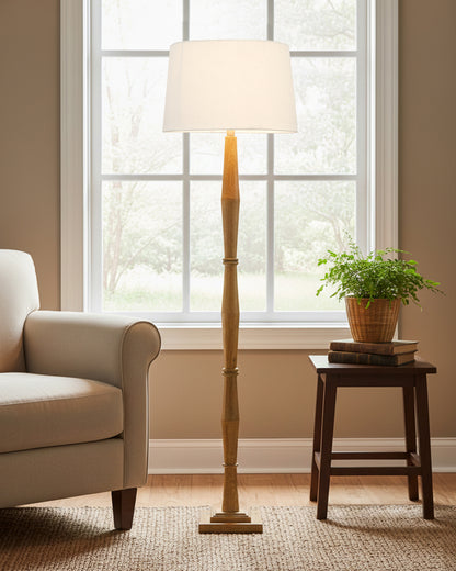 Wood Antique Candlestick Fabric Drum Shade Decor for Living Room Reading House Bedroom Home, Natural Diamond