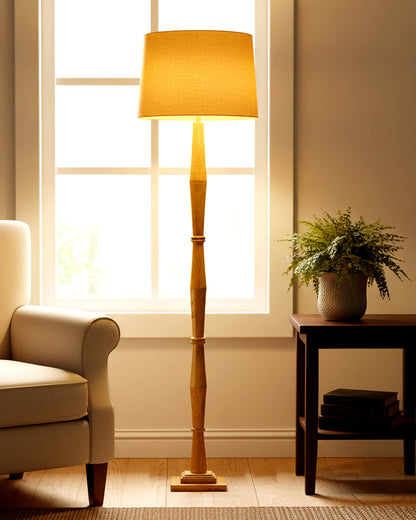 Wood Antique Candlestick Fabric Drum Shade Decor for Living Room Reading House Bedroom Home, Natural Diamond