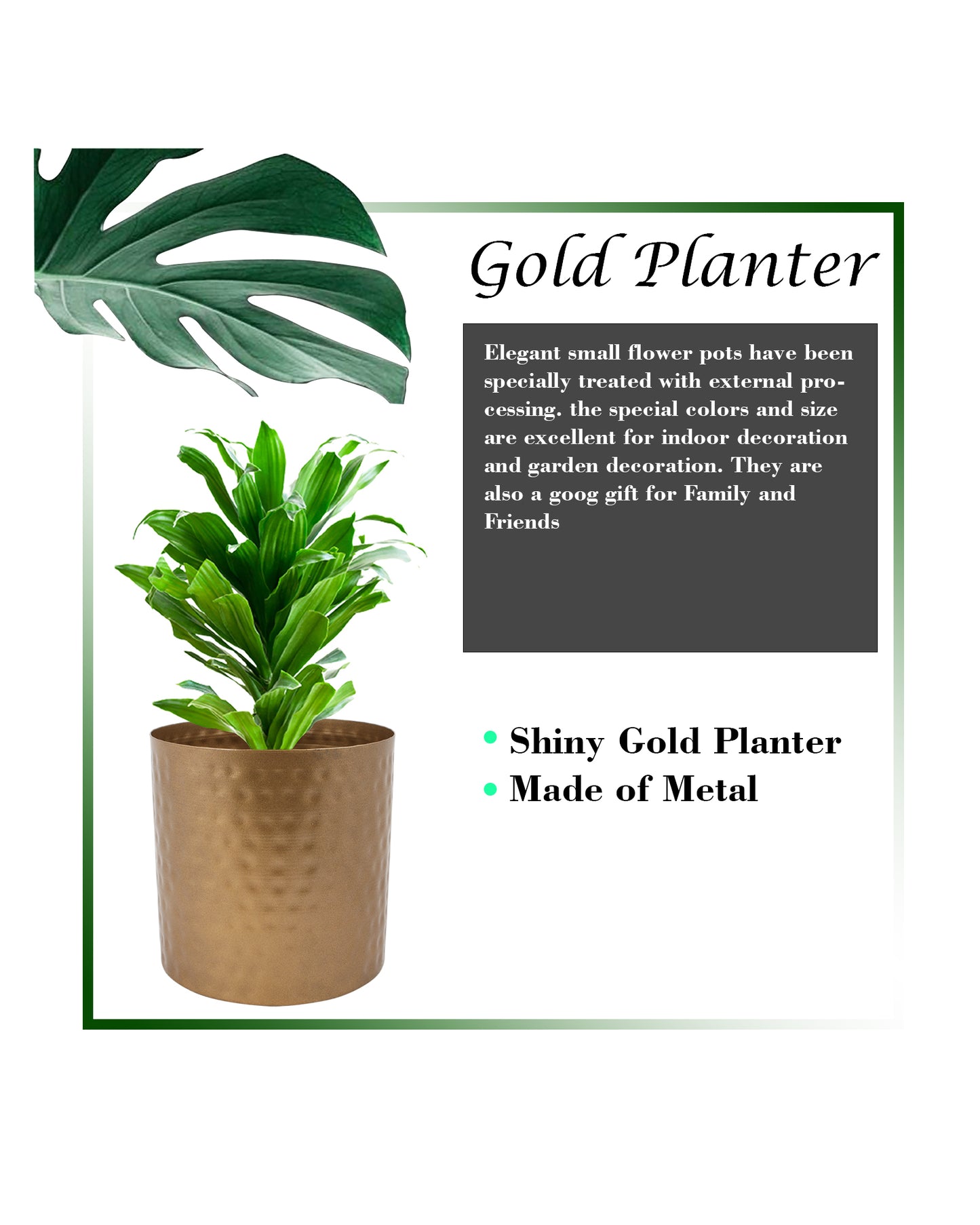 6 Inch Plant Pot, Hammered Style Gold Tone Metal Succulent Planter Pot Set of 2