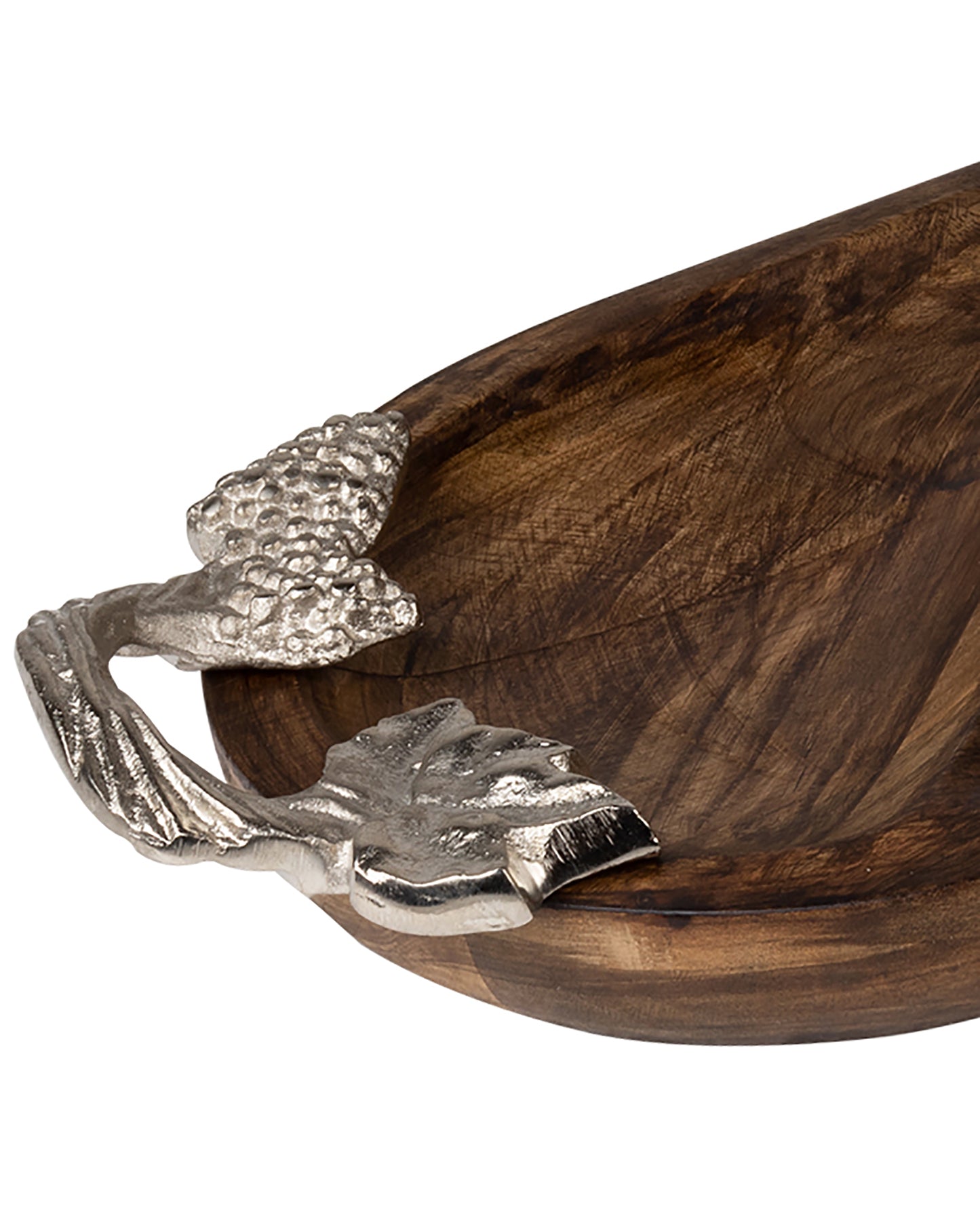Walnut Wooden Oval compartment tray with leaf handle, serving tray, snacks and fruits
