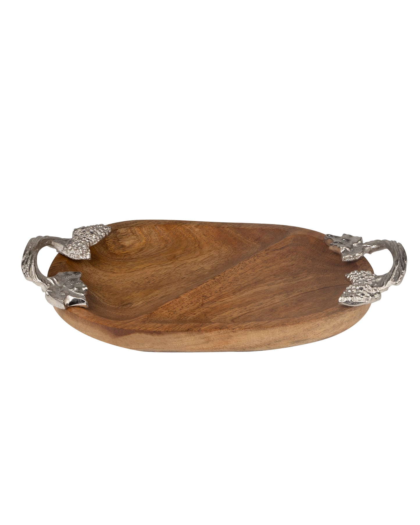 Natural Wooden Oval compartment tray with leaf handle, serving tray, snacks and fruits