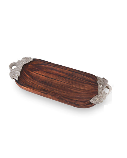 Walnut Wooden small oval tray with leaf handle, serving tray, snacks and fruits