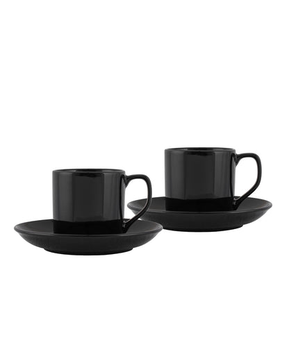 Urban Black Cup Plate Tea Coffee , 250 ml, set of 2