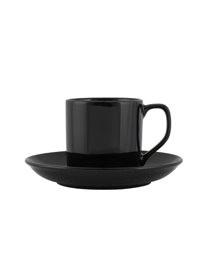 Urban Black Cup Plate Tea Coffee , 250 ml, set of 2