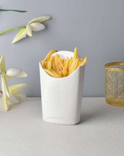 Fine Porcelain Finger Food Pockets, Snacks French Fries, Vegetables Holder, White, Set of 2