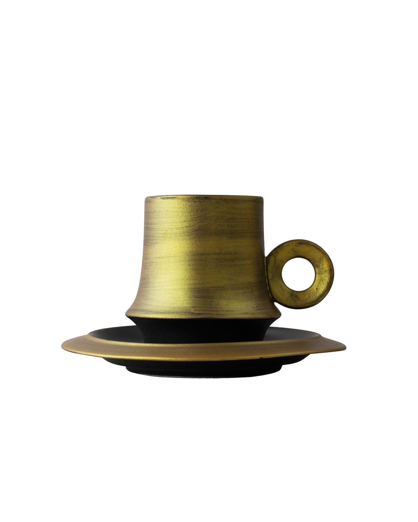 Kama Porcelain Golden Black Saucer Mug, set of 2