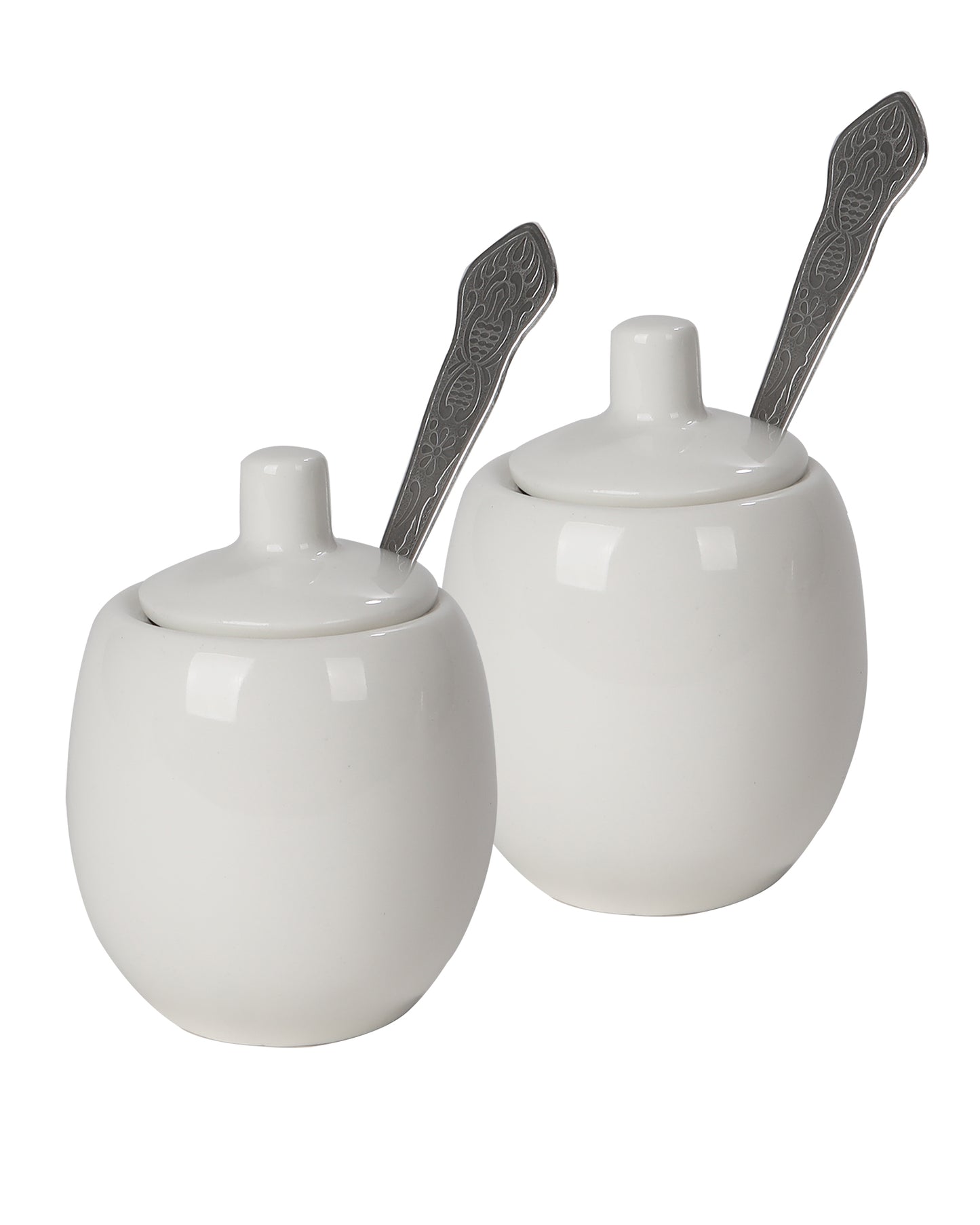 Porcelain Sugar Bowls Set Salt Containers Condiment Jar Porcelain Spice Pickle Pots Pepper Boxes with Lids, Metal Spoon