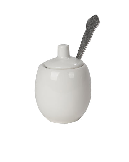 Porcelain Sugar Bowls Set Salt Containers Condiment Jar Porcelain Spice Pickle Pots Pepper Boxes with Lids, Metal Spoon