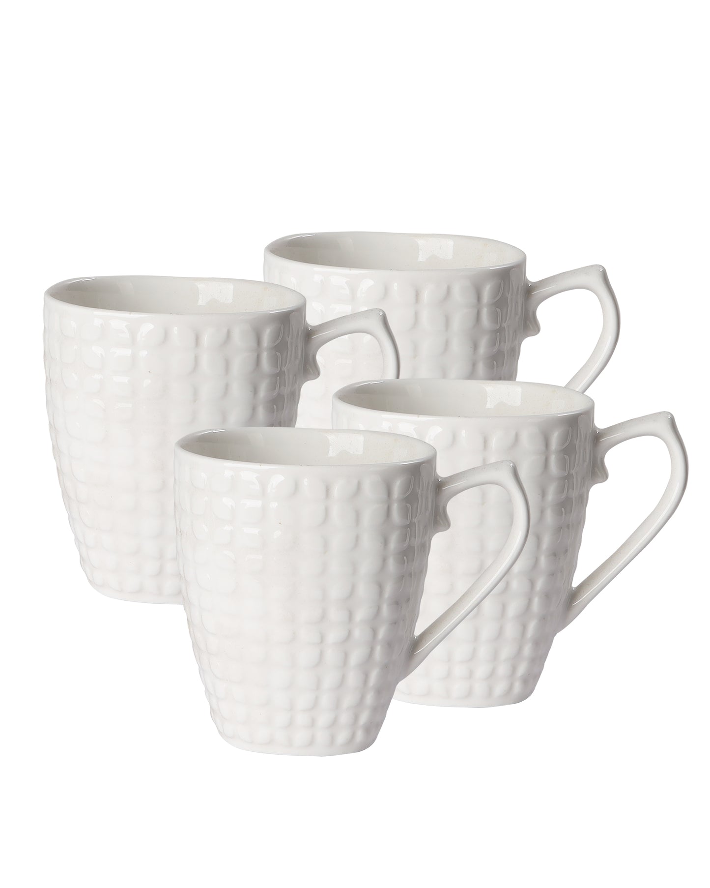 Premium Porcelain Mug with Large Handle for Coffee Tea Cocoa Soup, Ceramic, Dishwasher & Microwave Safe, Dotted Expresso, White, set of 4
