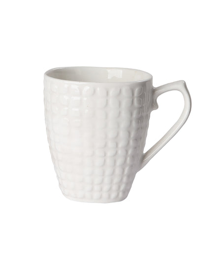 Premium Porcelain Mug with Large Handle for Coffee Tea Cocoa Soup, Ceramic, Dishwasher & Microwave Safe, Dotted Expresso, White, set of 4