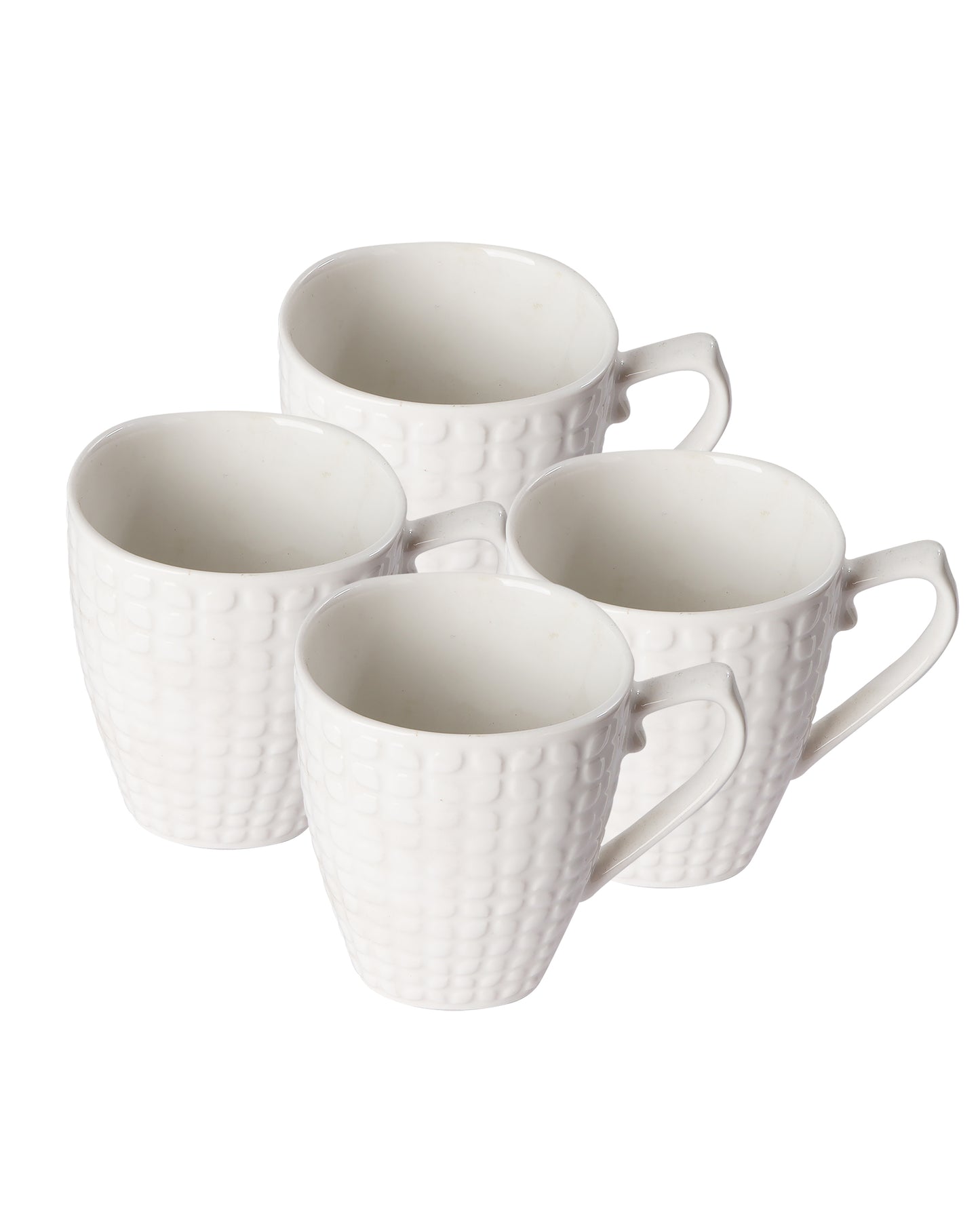 Premium Porcelain Mug with Large Handle for Coffee Tea Cocoa Soup, Ceramic, Dishwasher & Microwave Safe, Dotted Expresso, White, set of 4