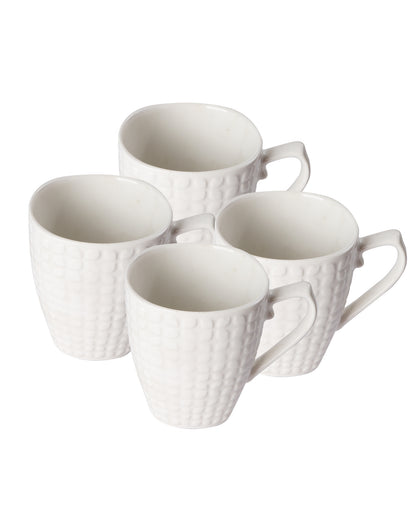 Premium Porcelain Mug with Large Handle for Coffee Tea Cocoa Soup, Ceramic, Dishwasher & Microwave Safe, Dotted Expresso, White, set of 4