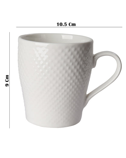 Premium Porcelain Mug with Large Handle for Coffee Tea Cocoa Soup, Ceramic, Dishwasher & Microwave Safe, Dotted 210 ml, White, set of 4