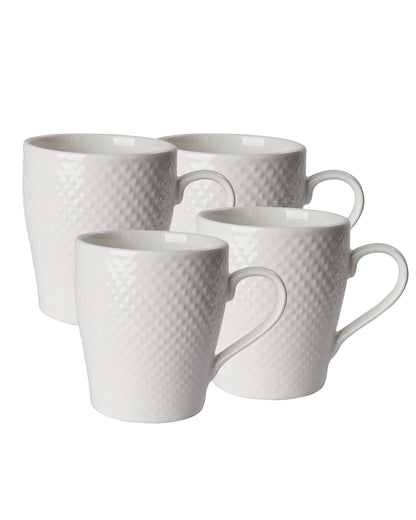 Premium Porcelain Mug with Large Handle for Coffee Tea Cocoa Soup, Ceramic, Dishwasher & Microwave Safe, Dotted 210 ml, White, set of 4
