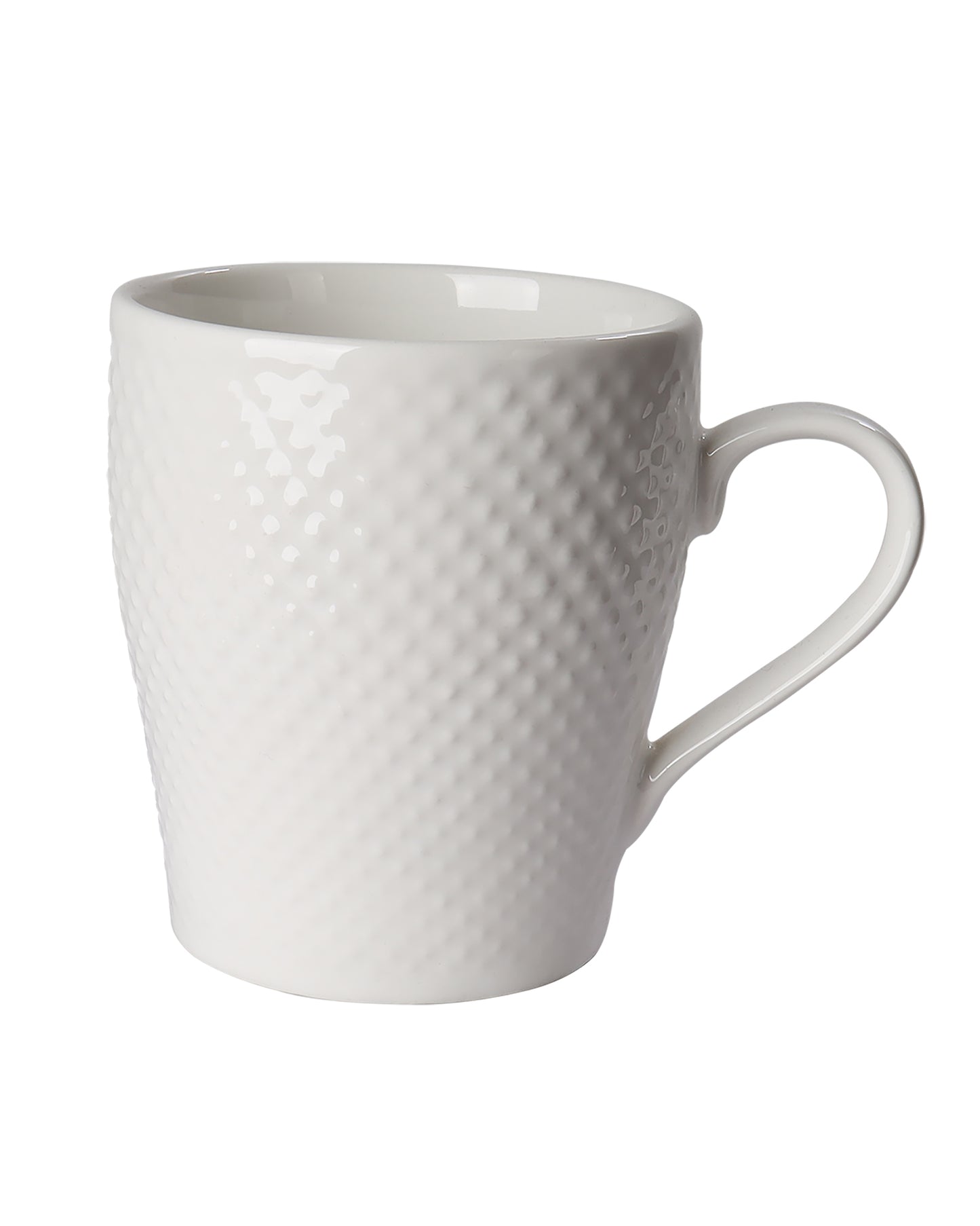 Premium Porcelain Mug with Large Handle for Coffee Tea Cocoa Soup, Ceramic, Dishwasher & Microwave Safe, Dotted 210 ml, White, set of 4