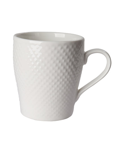 Premium Porcelain Mug with Large Handle for Coffee Tea Cocoa Soup, Ceramic, Dishwasher & Microwave Safe, Dotted 210 ml, White, set of 4