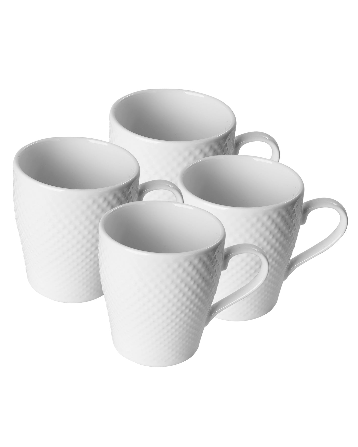 Premium Porcelain Mug with Large Handle for Coffee Tea Cocoa Soup, Ceramic, Dishwasher & Microwave Safe, Dotted 210 ml, White, set of 4