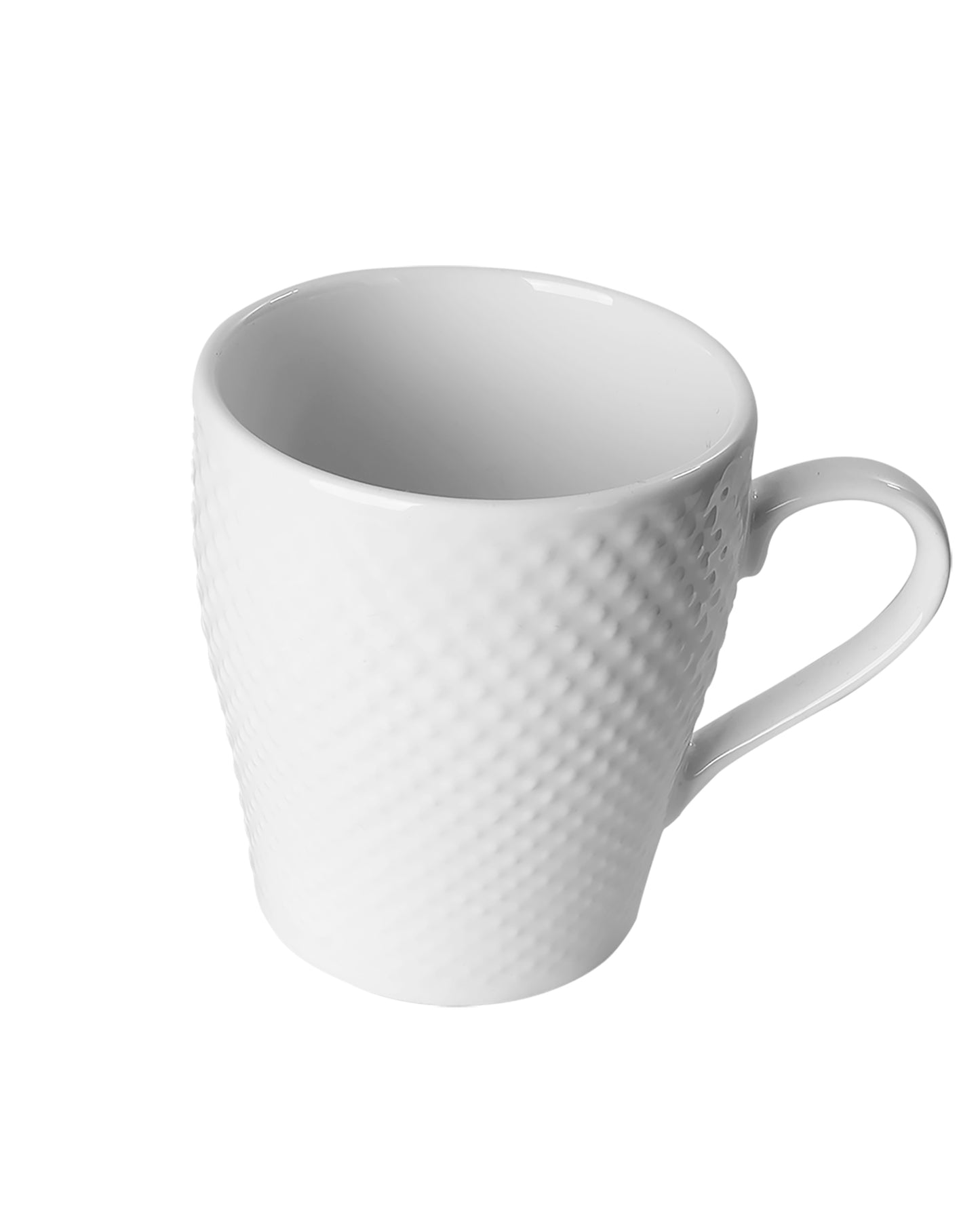 Premium Porcelain Mug with Large Handle for Coffee Tea Cocoa Soup, Ceramic, Dishwasher & Microwave Safe, Dotted 210 ml, White, set of 4
