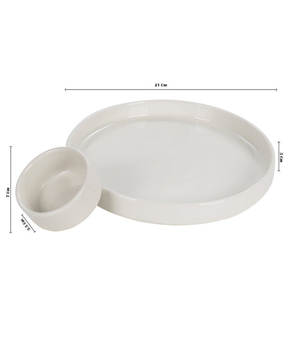 Porcelain Classic Serving Platter, White, Moon with Dip Bowl, Fries, Chips, Snacks serving