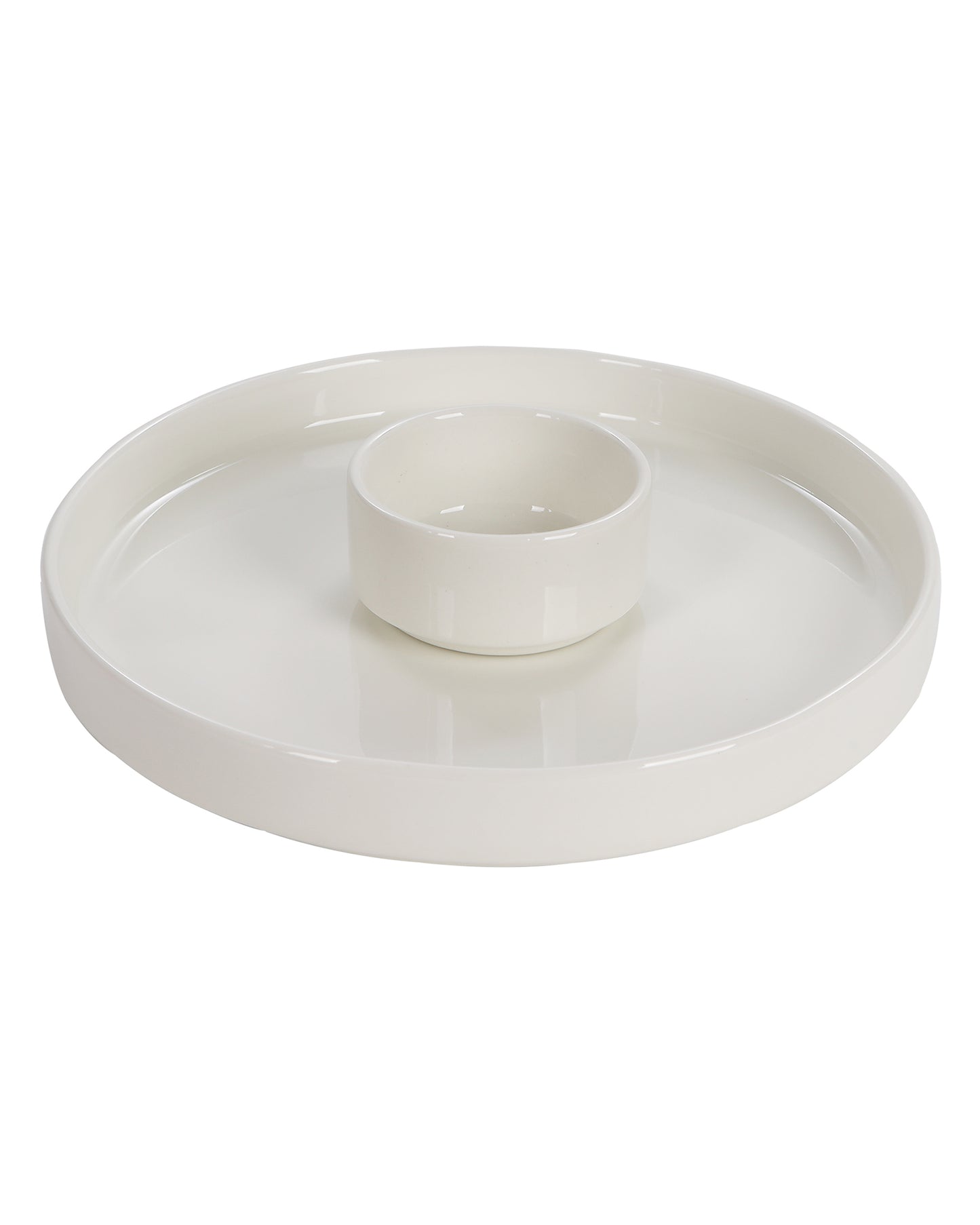 Porcelain Classic Serving Platter, White, Moon with Dip Bowl, Fries, Chips, Snacks serving
