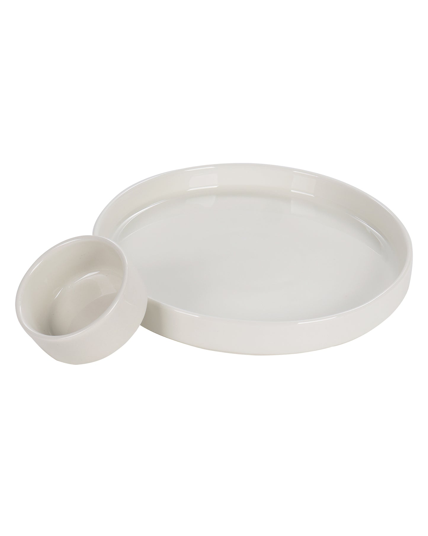 Porcelain Classic Serving Platter, White, Moon with Dip Bowl, Fries, Chips, Snacks serving