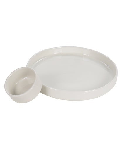 Porcelain Classic Serving Platter, White, Moon with Dip Bowl, Fries, Chips, Snacks serving