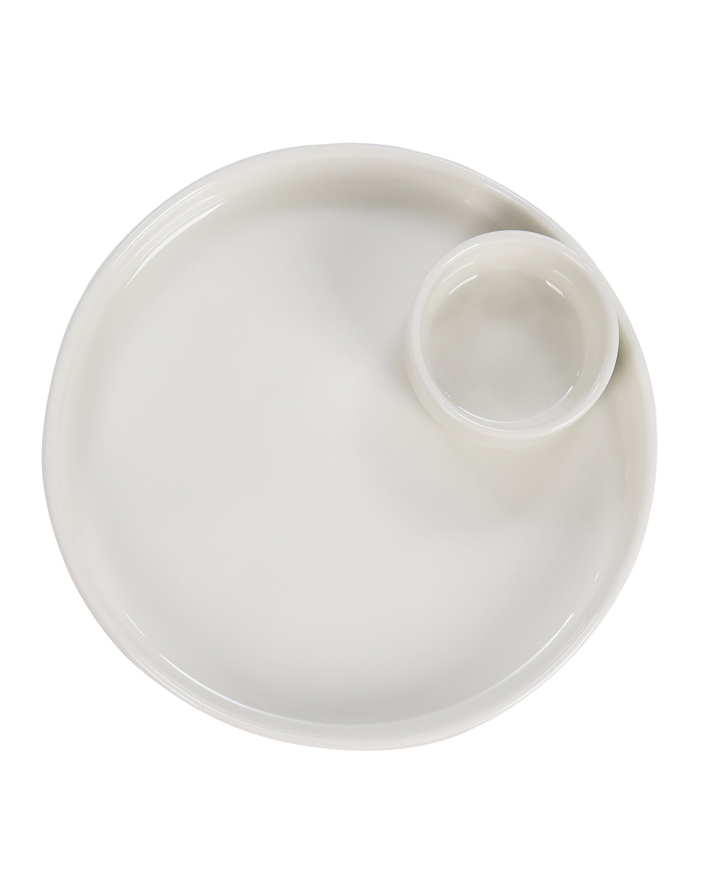 Porcelain Classic Serving Platter, White, Moon with Dip Bowl, Fries, Chips, Snacks serving