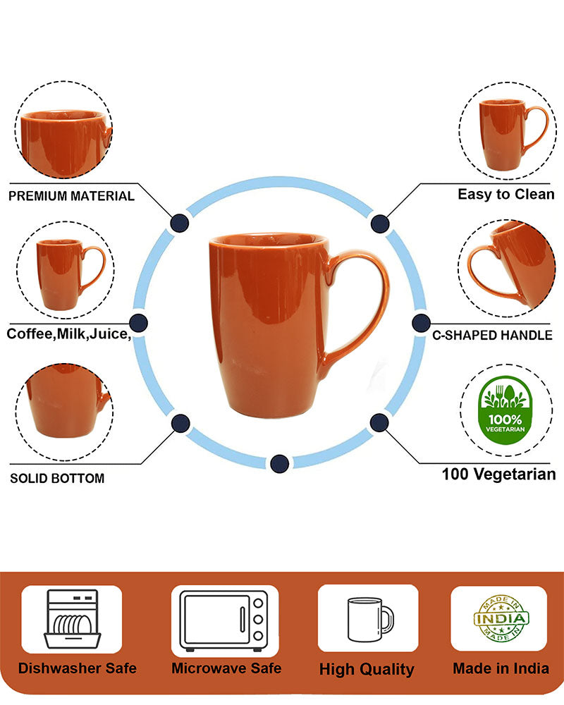 Prime Morning Tea Coffee Cappuccino  Milk Mug, 300 ml, Set of 4