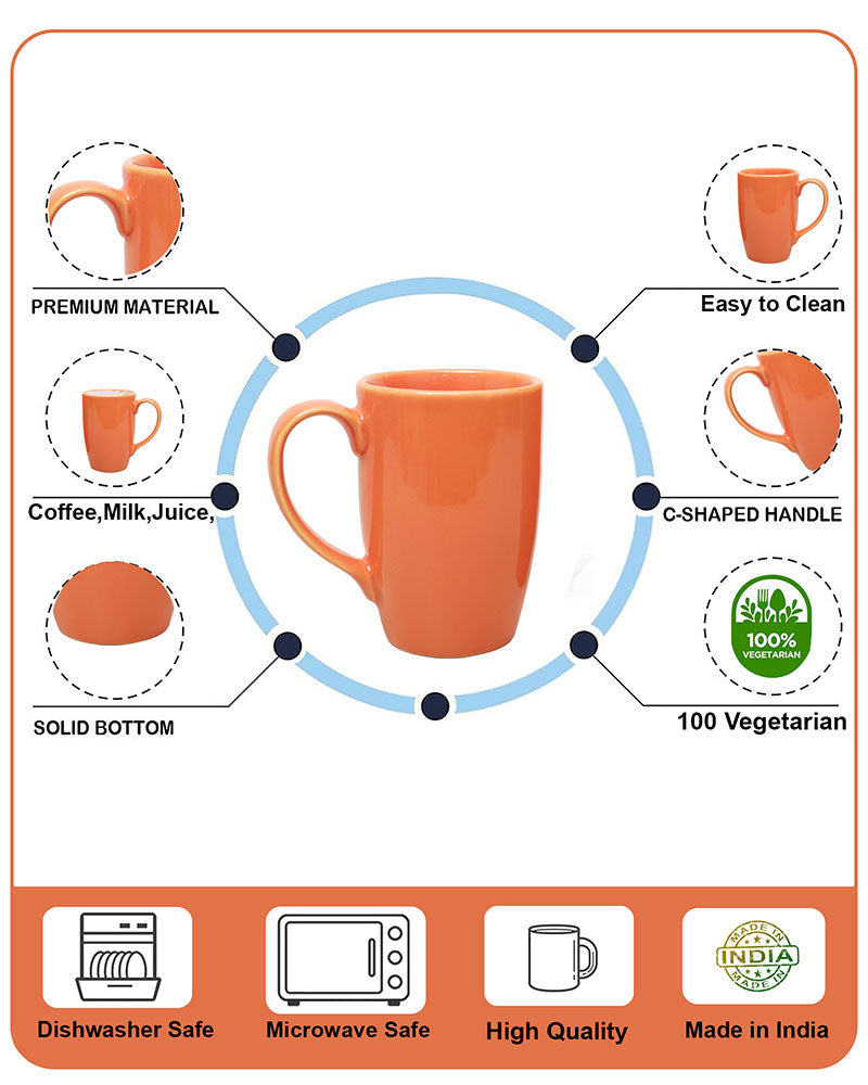 Prime Morning Tea Coffee Cappuccino  Milk Mug, 300 ml, Set of 4
