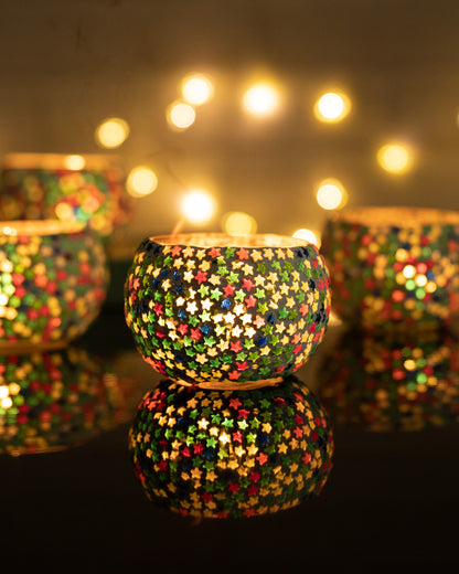 Moroccan White Glass Star Mosaic Candle Holder, Tea Light holder Votive