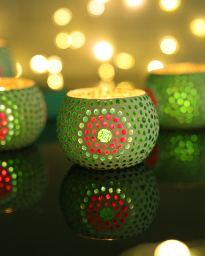 Moroccan White Glass Star Mosaic Candle Holder, Tea Light holder Votive