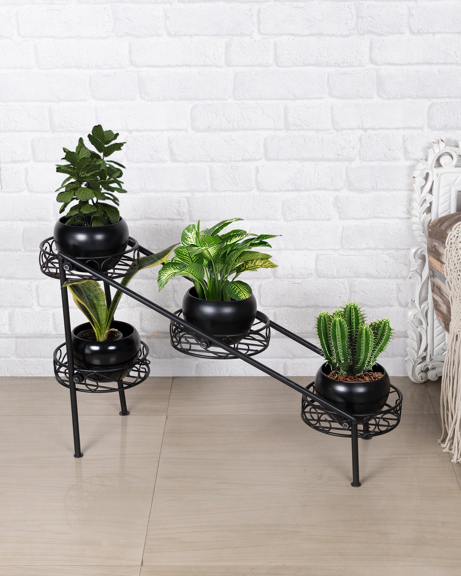 Tier Ladder Plant Stand Metal Flower Holder Racks With Metal Pot Garden Decoration Planter Rack Shelf