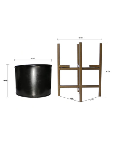 13" Mid Century Golden Modern Large Planter with Stand, with Black Pot, Plant Holder for Indoor Snake Plants Flowers