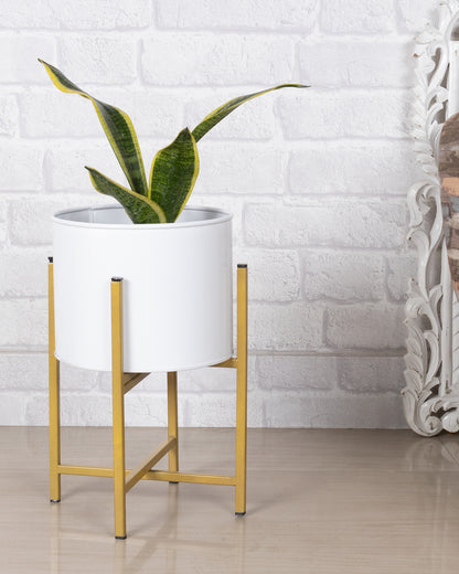 13" Mid Century Golden Modern Large Planter with Stand, with Black Pot, Plant Holder for Indoor Snake Plants Flowers